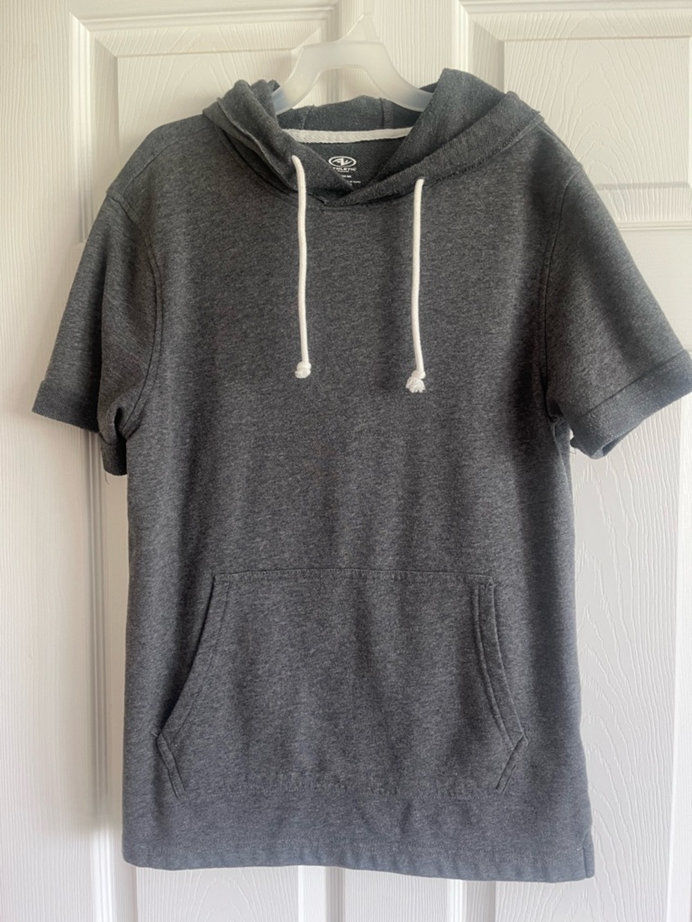Charcoal Short-Sleeve Hooded Sweatshirt with Drawstrings Size Small